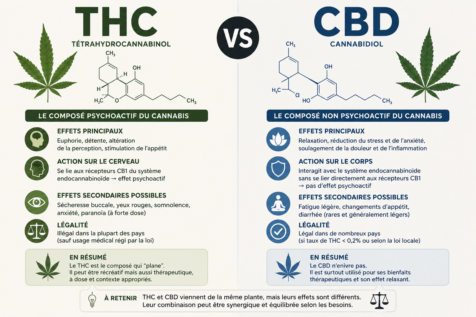 Différence entre THC et CBD : comprendre les effets et les particularités de chaque cannabinoïde
