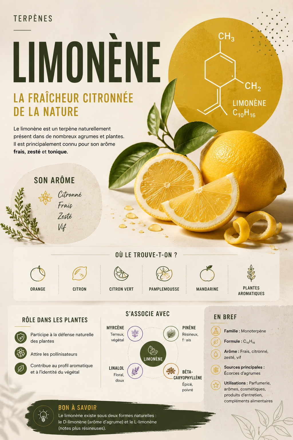 Limonène : définition, origine, arôme et caractéristiques de ce terpène