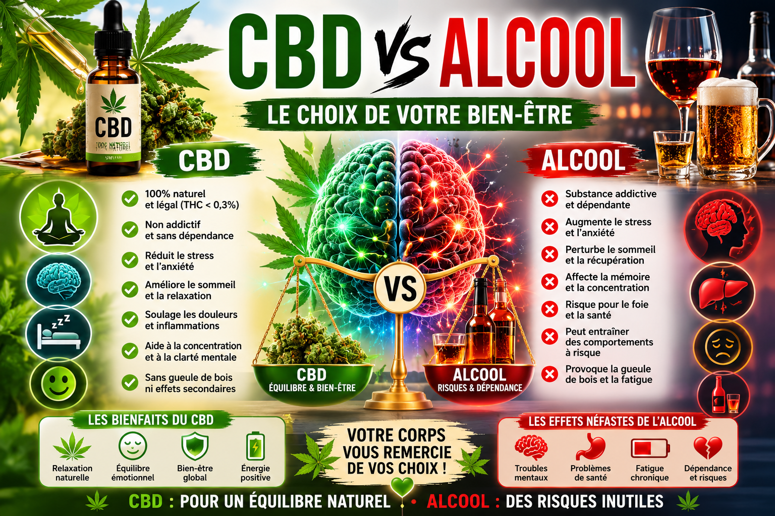 CBD vs Alcool : Quelles Différences et Pourquoi le CBD Intéresse de Plus en Plus ?