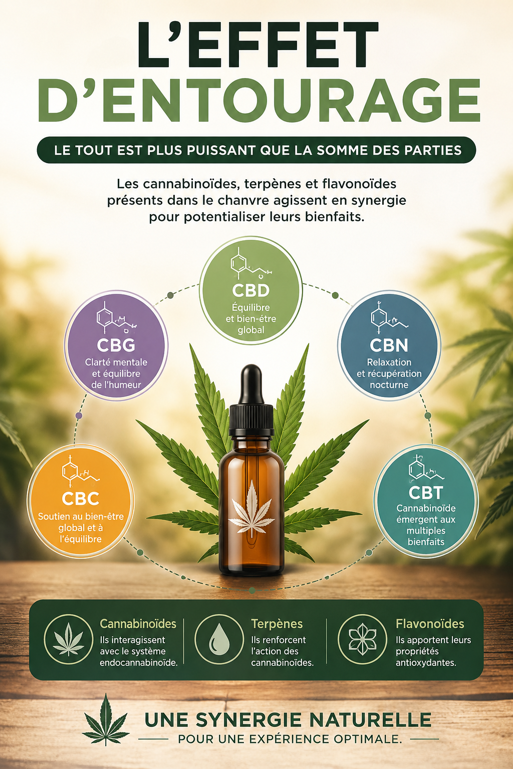 Effet d’Entourage CBD : Comment CBD, CBN, CBG, CBC et CBT Agissent Ensemble ?
